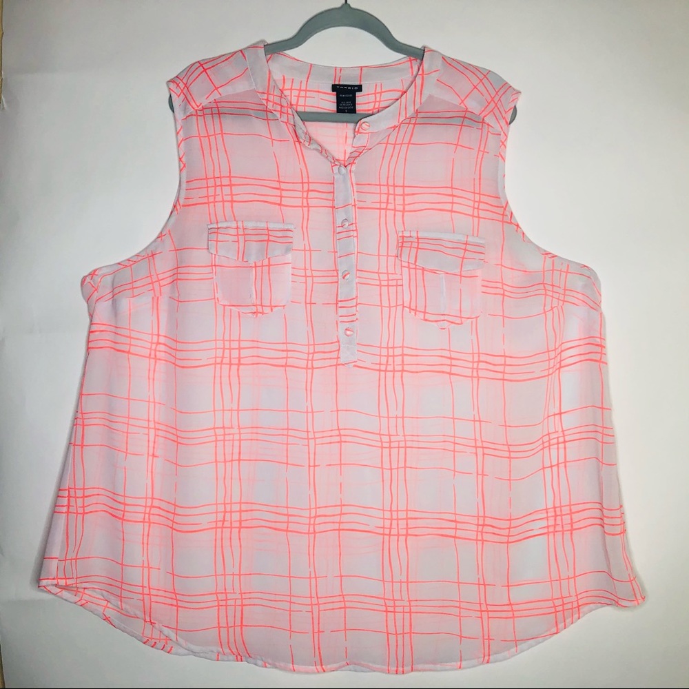 TORRID size 3 sheer grid neon pink plaid tank top